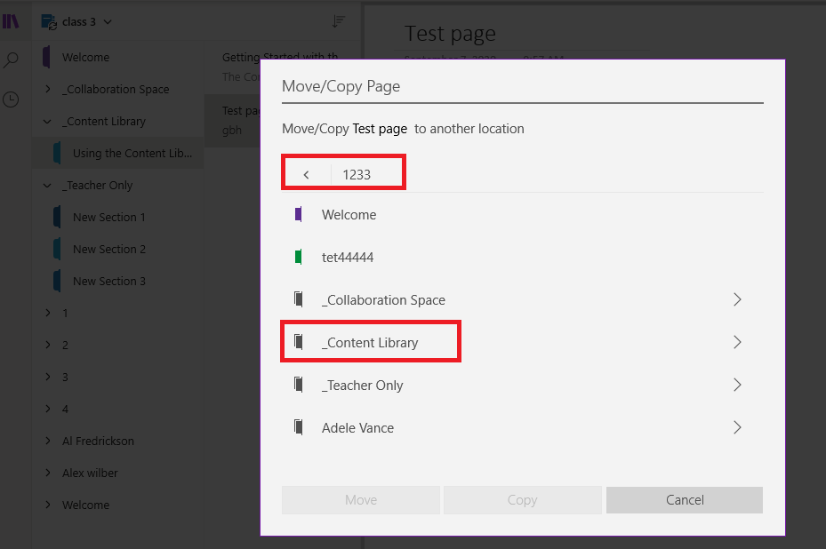 Copy a page from one class notebook to another - Microsoft Q&A