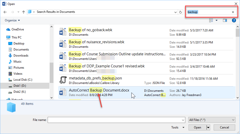 Searching from Word 2016 Open File dialog box - Microsoft Q&A