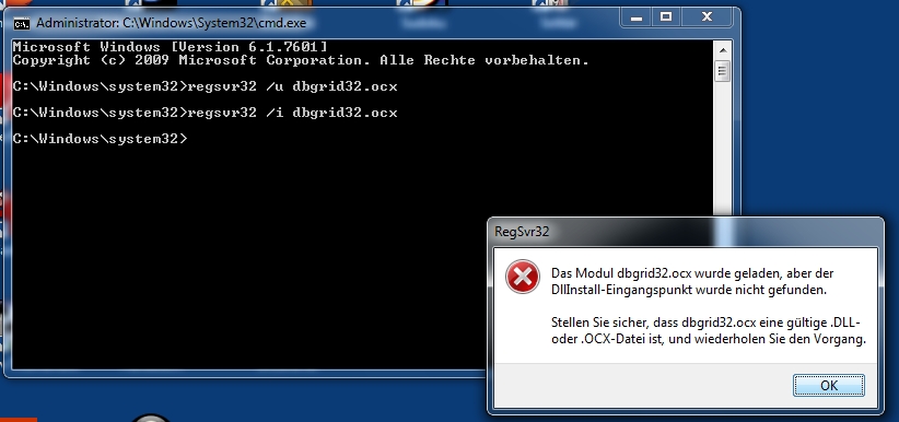 Registering an VB5 ActiveX - Object (DBGRID32.OCX) in Win7 HP 32B