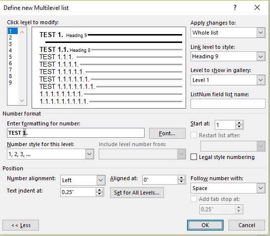 WORD 2016 Multilevel List and Headers - Microsoft Q&A