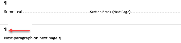 Blank line after section break - Microsoft Q&A