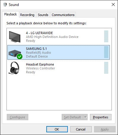 Not able to configure audio device to 5.1 surround sound from sound ...