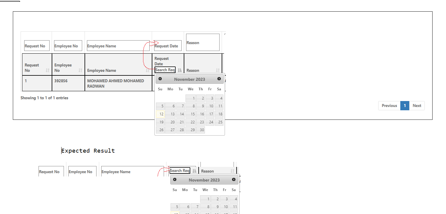datatable date picker