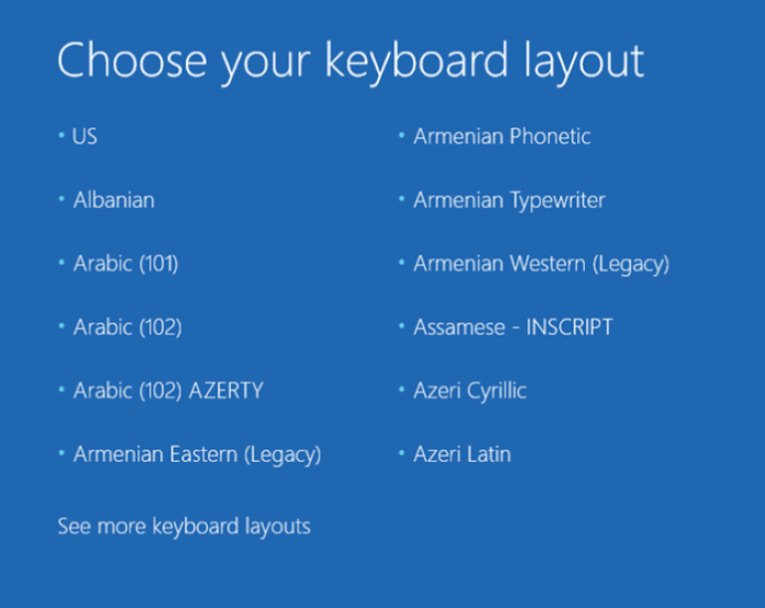 fix windows 10 stuck at choose your keyboard layout screen
