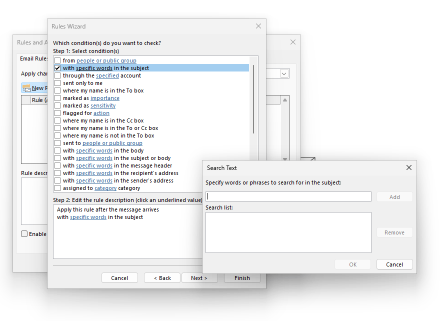 Outlook Rule - Adding Long List Of Criteria - Microsoft Q&A