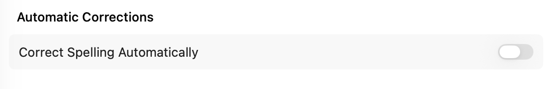 Partial screenshot of New Outlook setting for automatically correcting text