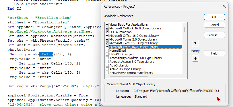 Excel object in outlook vba stopped compiling 6/16 (maybe because of ...