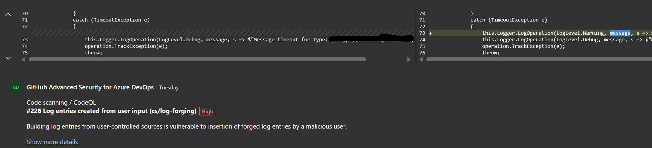Code vulanerabilty listed with CodeQL scan