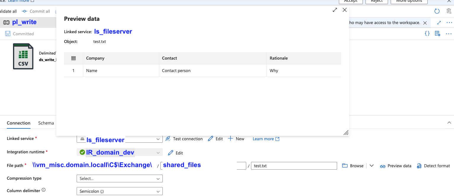 How to enable writing for SH-IR via ADF Pipeliens - Microsoft Q&A