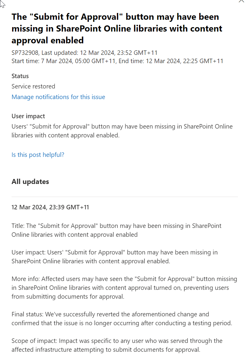 Sharepoint Cloud 'Submit for Approval' missing button - Microsoft Q&A