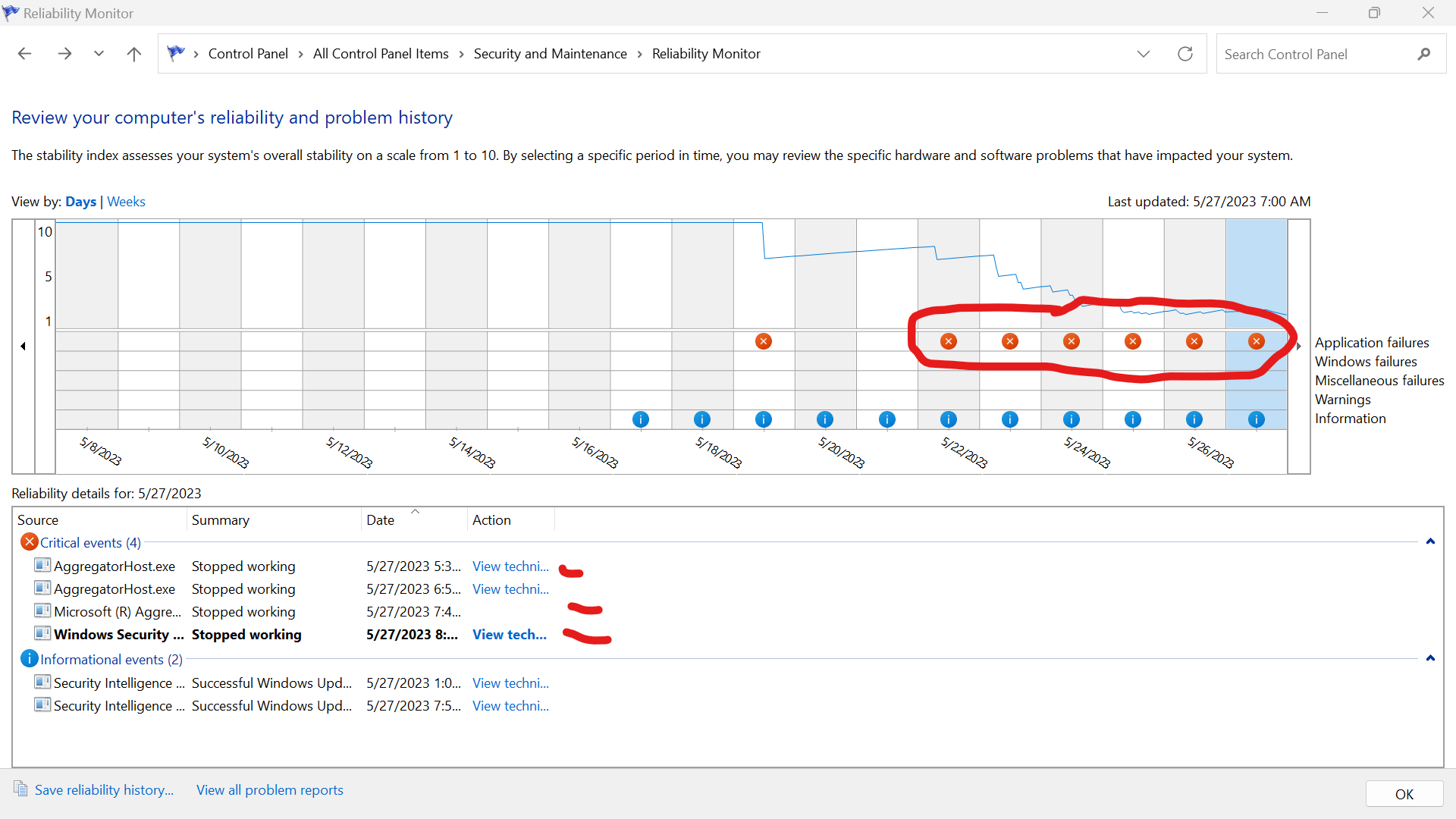 Windows Defender Critical Events in Reliability Monitor - Microsoft Q&A