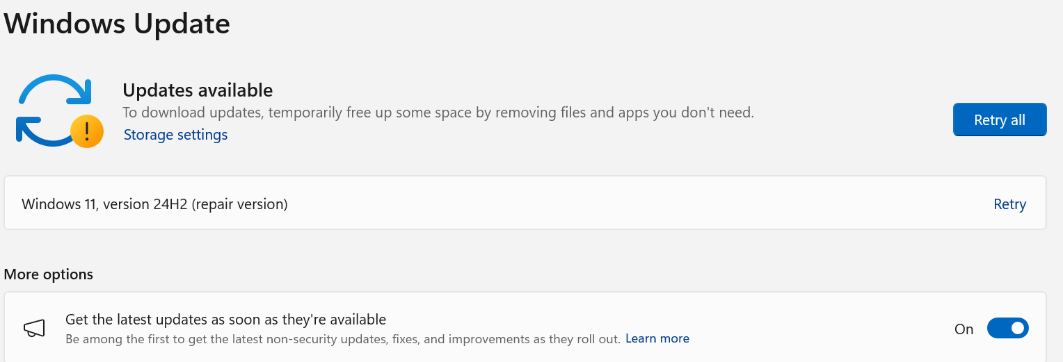 Windows 11, version 24H2 (repair version) keeps failing to install ...