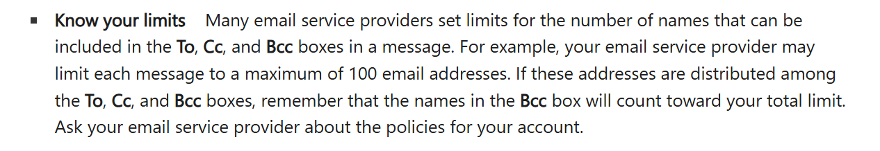 Email - Blind Copy daily limit? What is it? - Microsoft Q&A