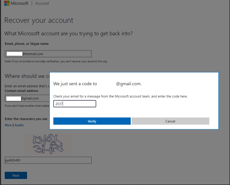 Locked out of a Hotmail account - verification form fails too ...