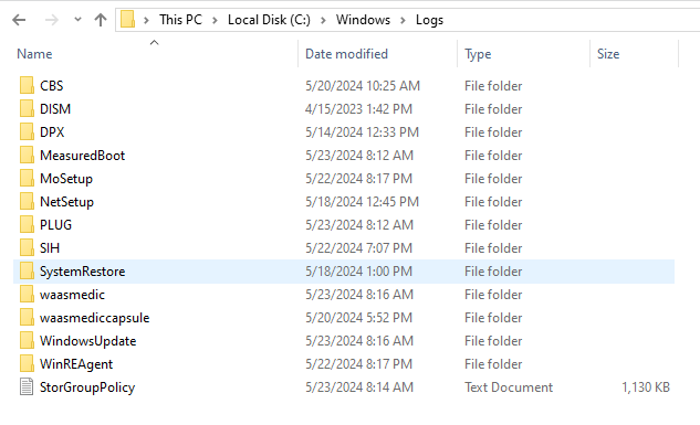 windows logs folders