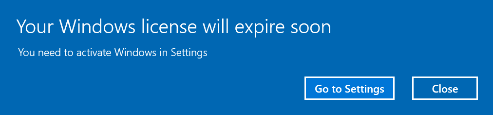 Windows 10 Pro License expiry pop-up message appearing - Microsoft Q&A