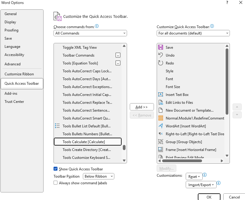 Calculate command missing from quick access - Microsoft Q&A
