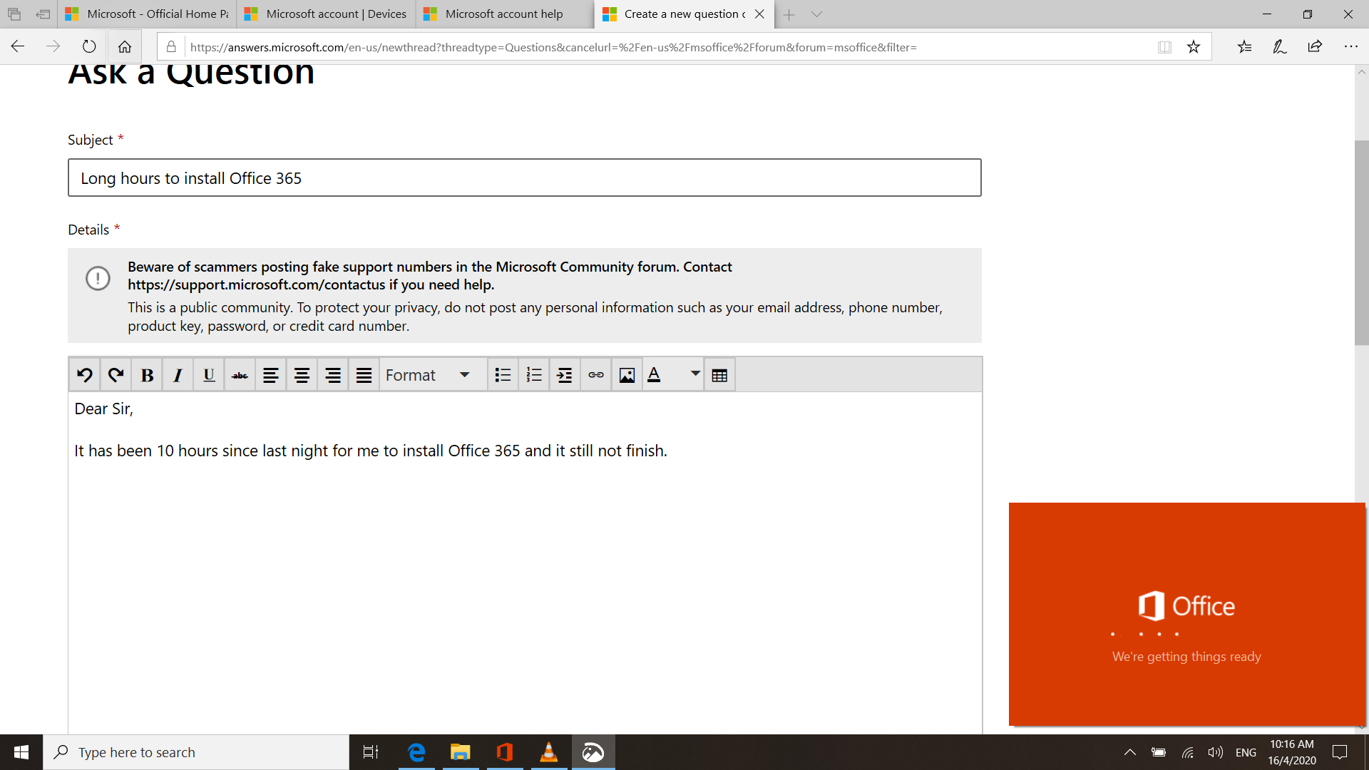 Long hours to install Office 365 - Microsoft Q&A