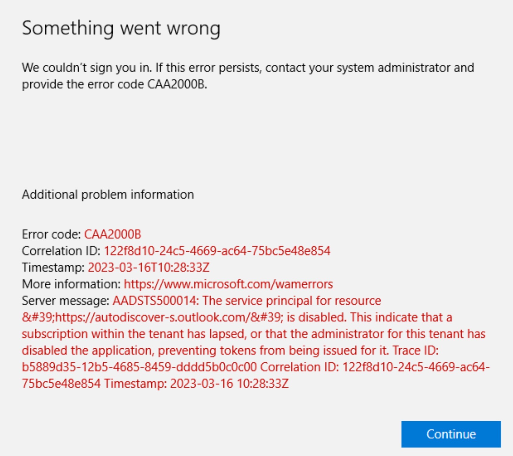 Outlook profile not logging in with CAA2000B error - Microsoft Q&A