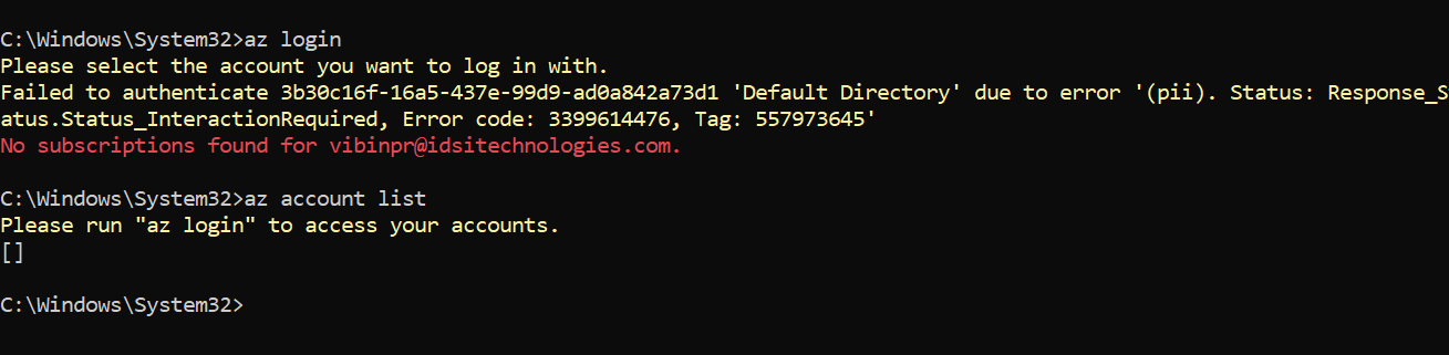 Azure CLI Connection issue with Visual studio subscription - Microsoft Q&A