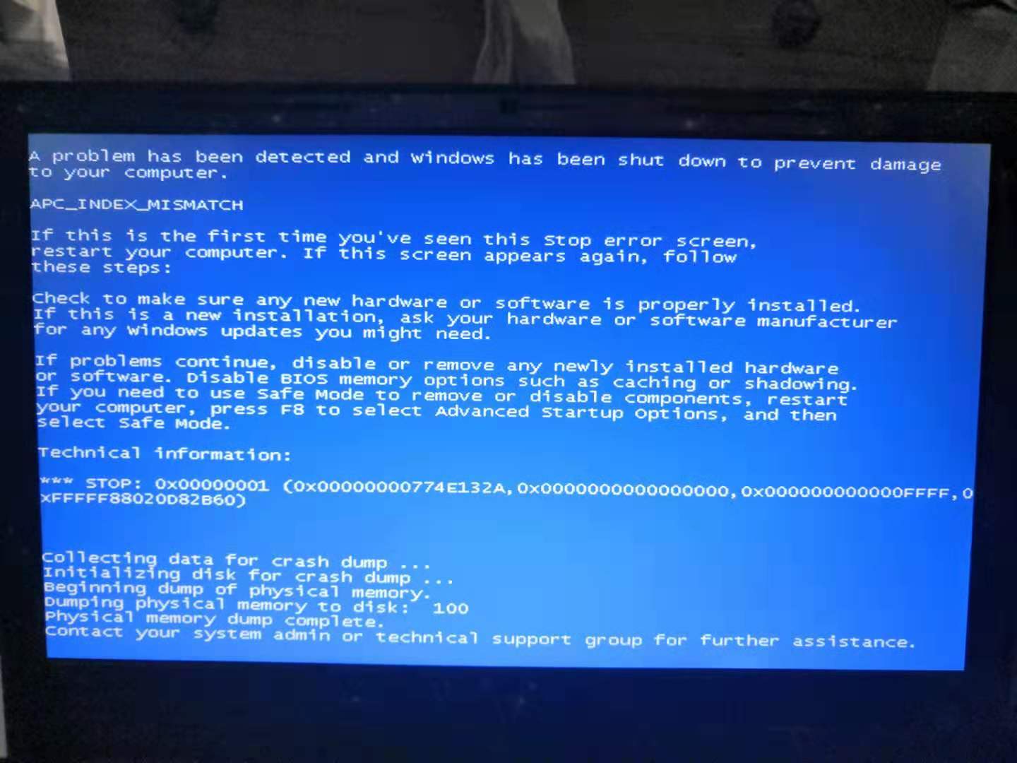 win7系统笔记本电脑突然蓝屏，蓝屏代码为：0x00000001 - Microsoft Q&A