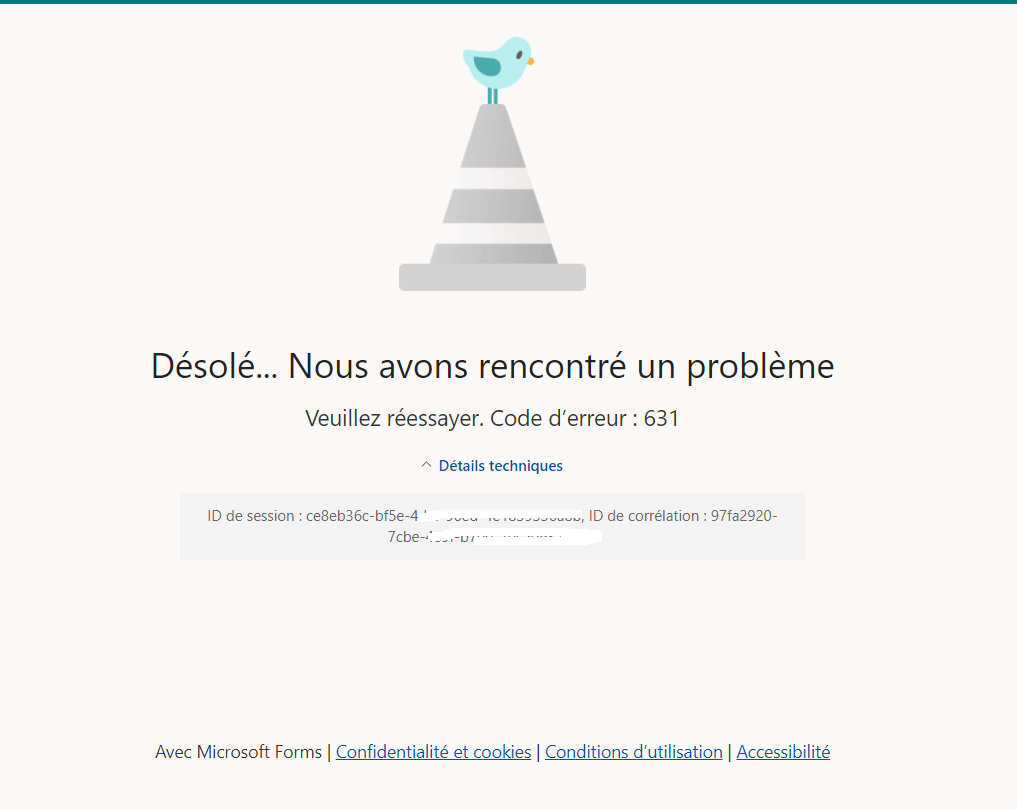 Issue about forms code error 631 - Microsoft Q&A