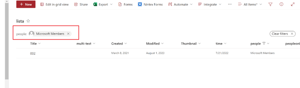 SharePoint List - Filters on people column with "Allow multiple ...