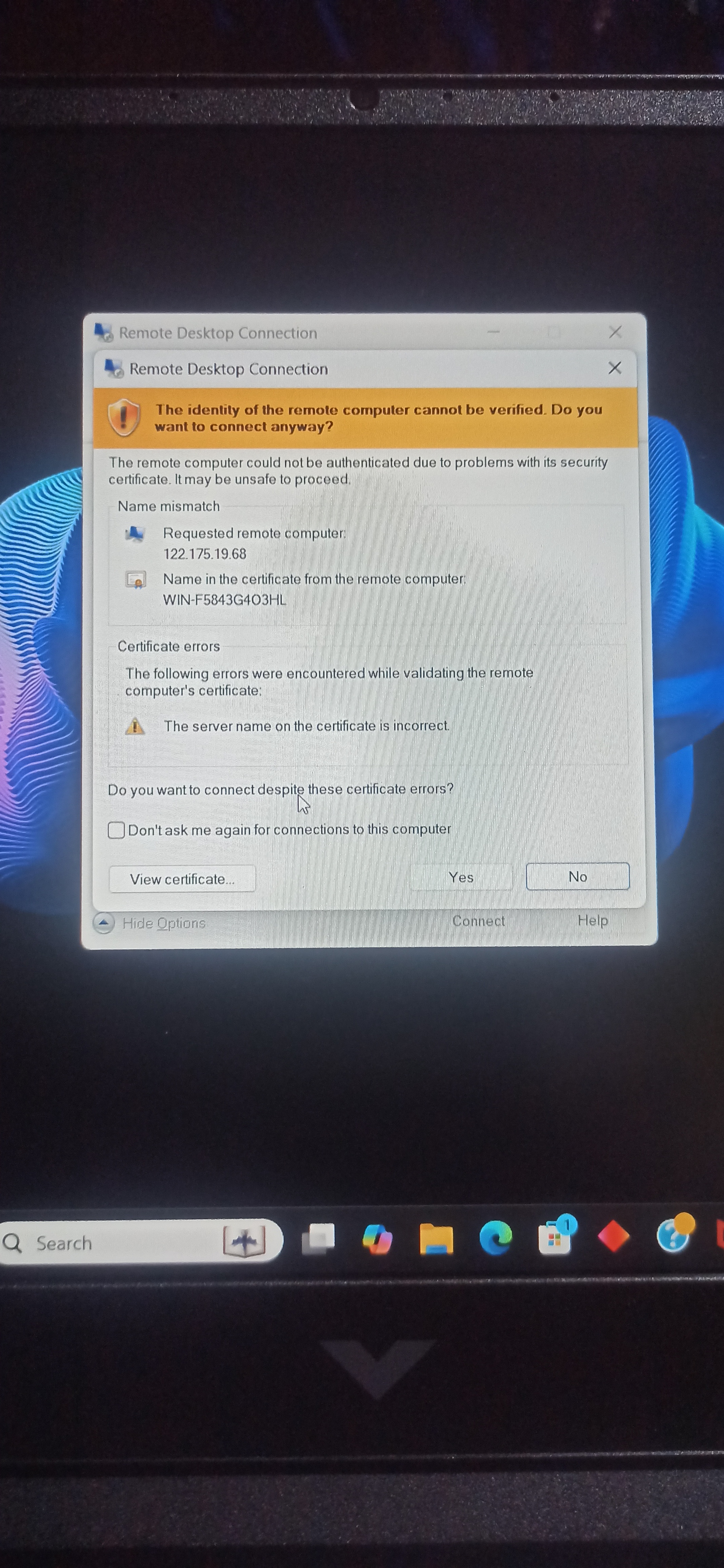 I am unable to connect to my remote server as I am getting an error as ...