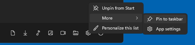 Pin Settings to Taskbar