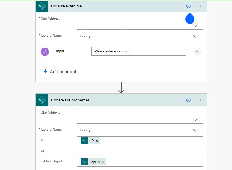 Column Values From an Input on "For a selected file" trigger ...