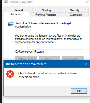 Can not Restore Default location of picture folder 