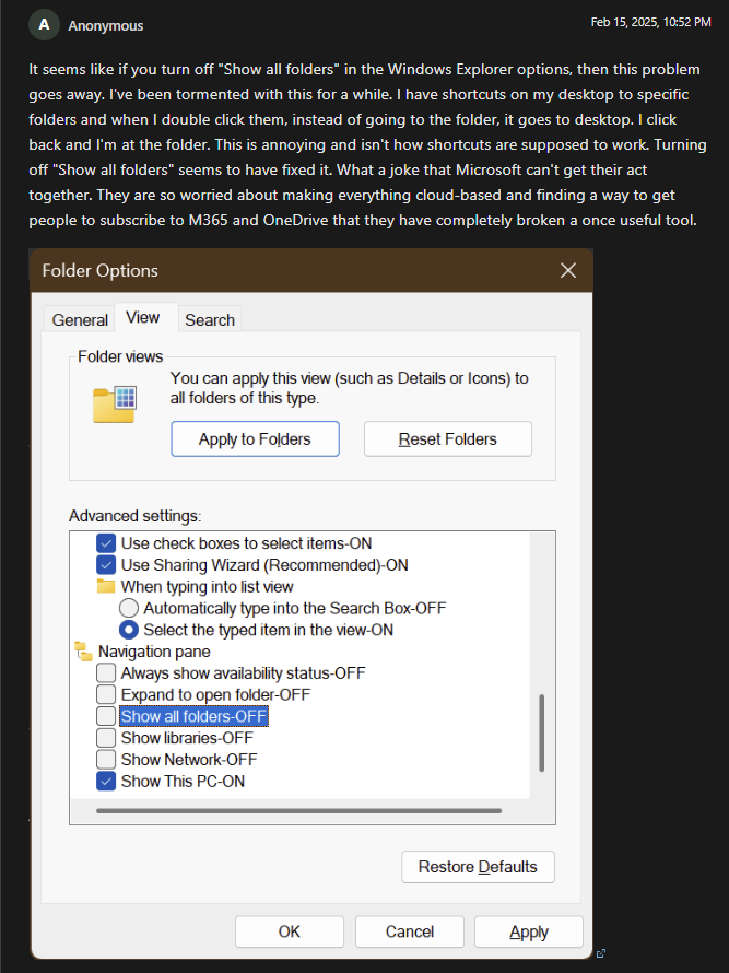 Folders keep switching to desktop - Microsoft Q&A