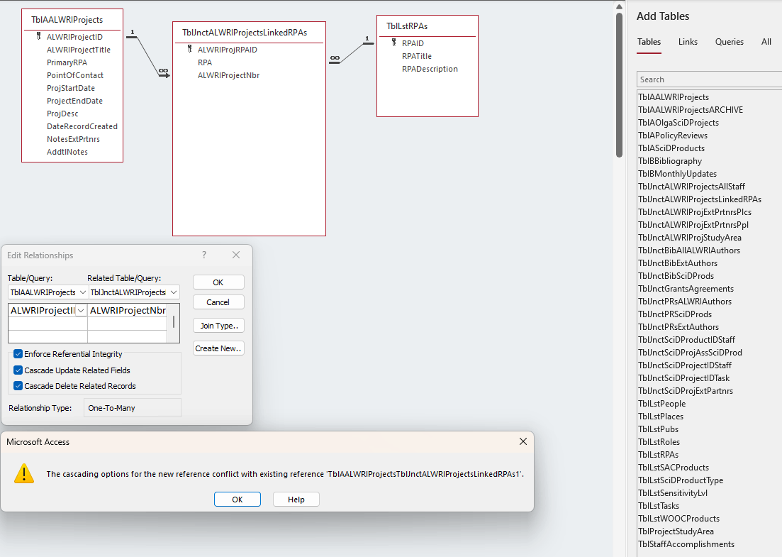2 copies of same table connected to junction table in Relationships ...