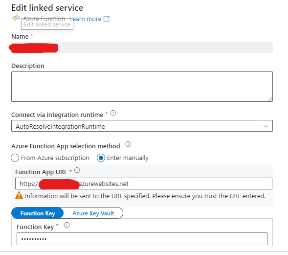 Linked service definition in Data Factory