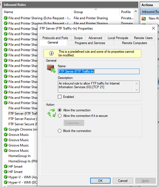 Windows 10 firewall FTP access - Microsoft Q&A