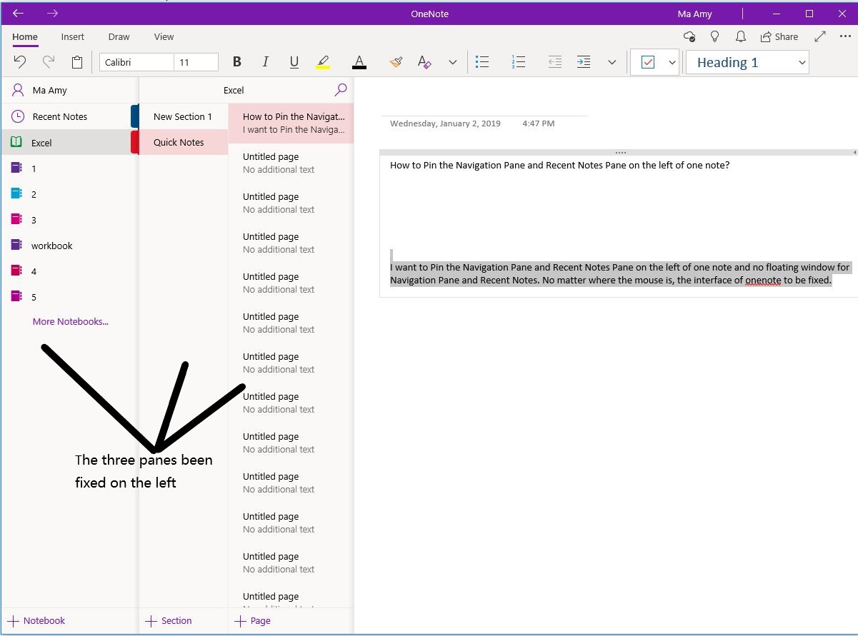 How to Pin the Navigation Pane and Recent Notes Pane on the left of one ...