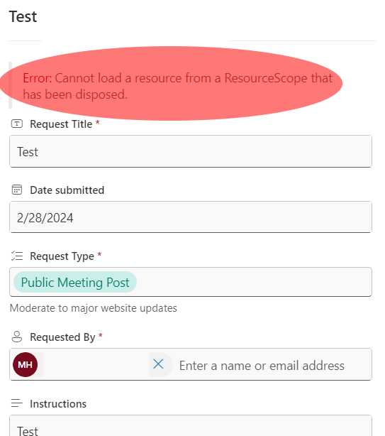 Sharepoint List error message