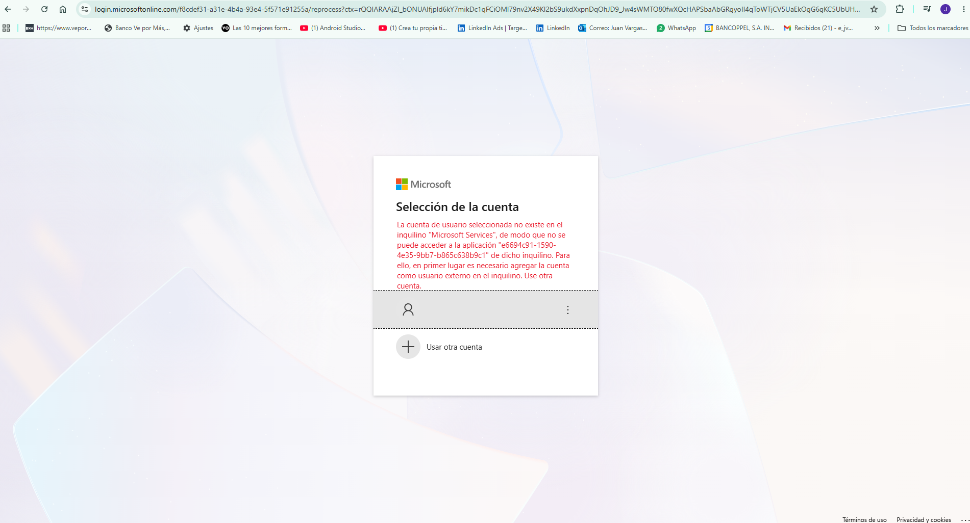 Entrar Azure Inexistente