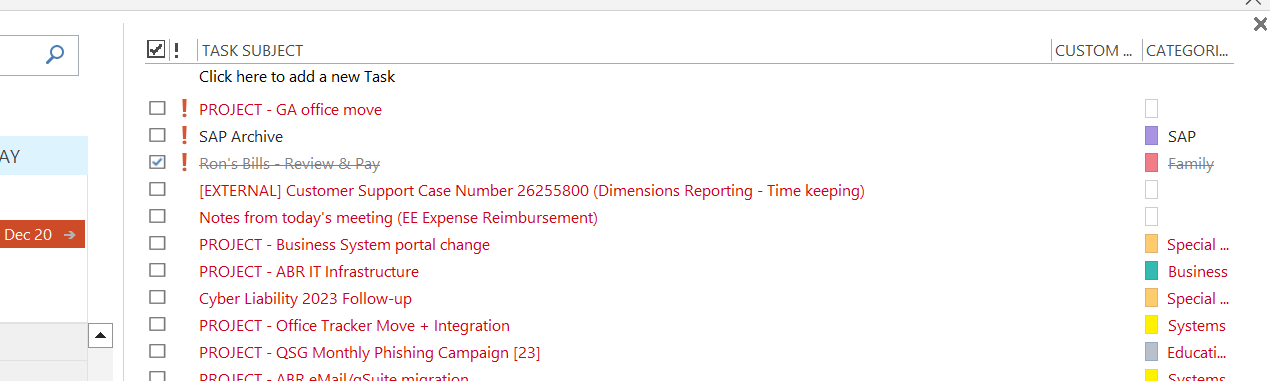 Task List column settings will not format as requested in view settings ...