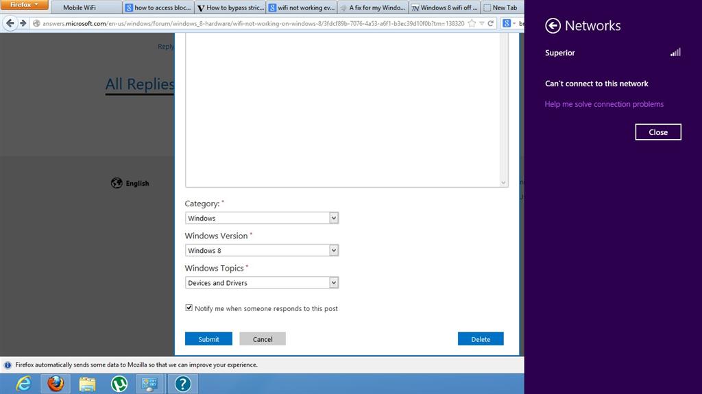 wifi not working on windows 8 - Microsoft Q&A