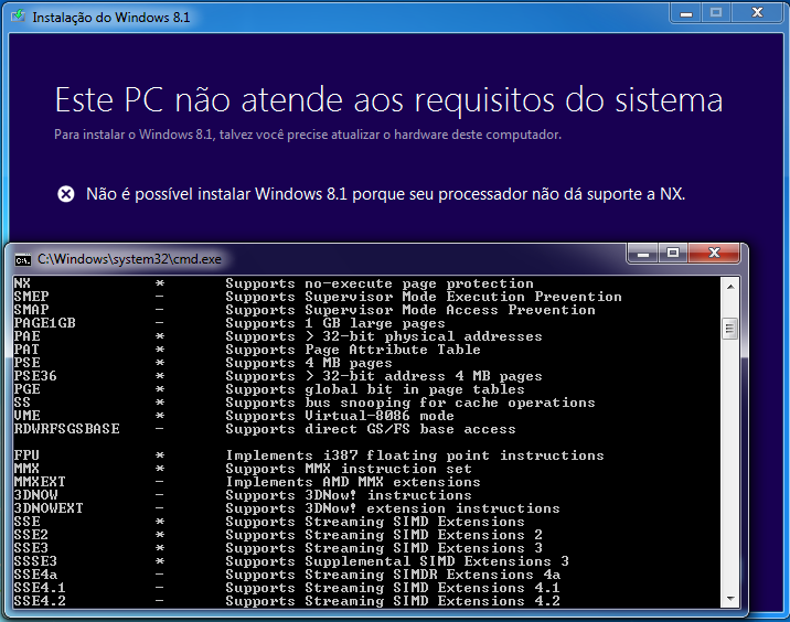 Processador suporta NX (No Execute) mas windows upgrade assitant