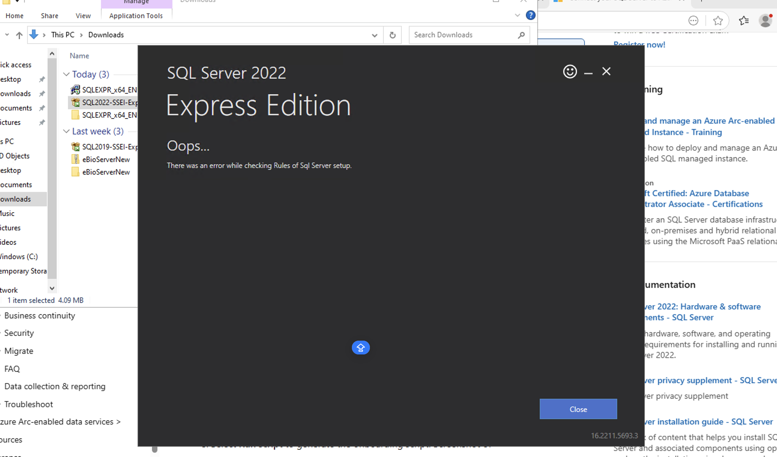 Unable to install SQL Server on my Windows Server that I have created ...