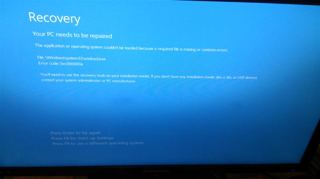 Error code 0xc000000e after replacing system disk with a