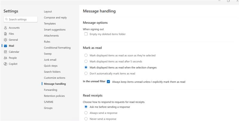 messages in outlook inbox auto read - Microsoft Q&A