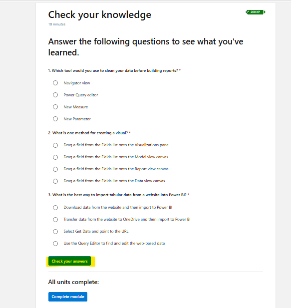 Knowledge Check is Broken; will not submit - Microsoft Q&A