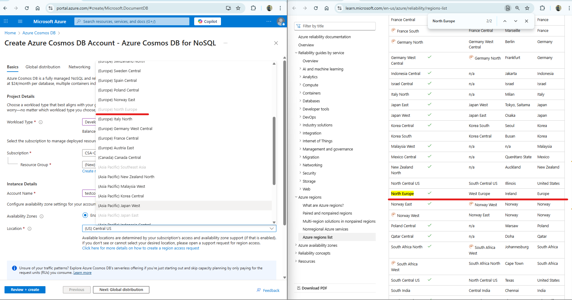 P1 Availability Zones option disabled in portal though documentation ...