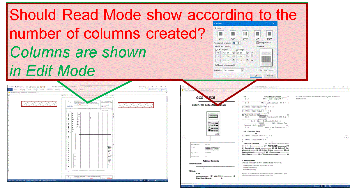 Should Read Mode show according to the number of columns created? when ...