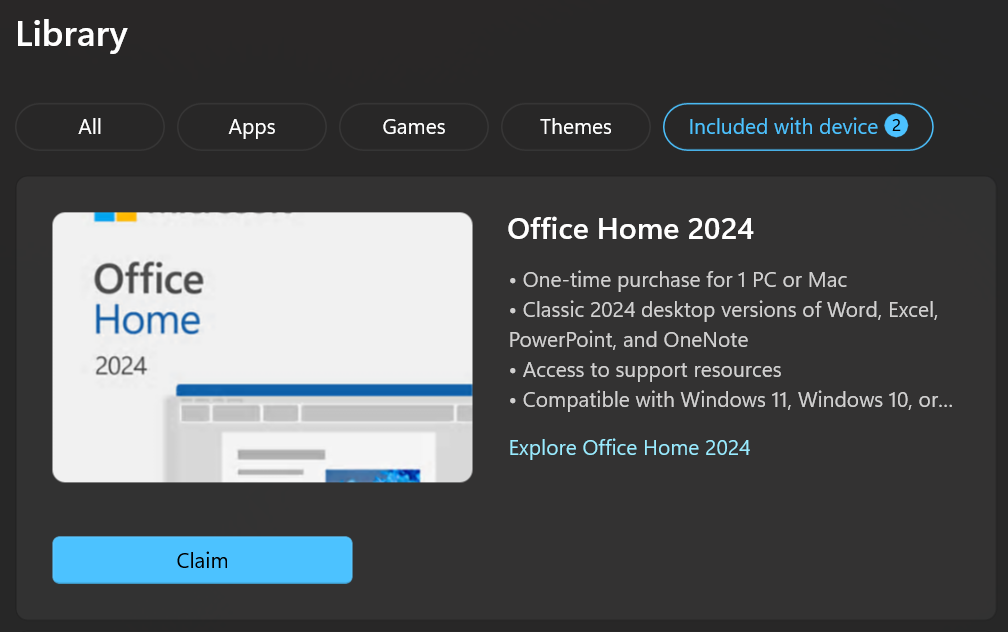 Unable to Claim Office Home & Student 2024 License on New Laptop