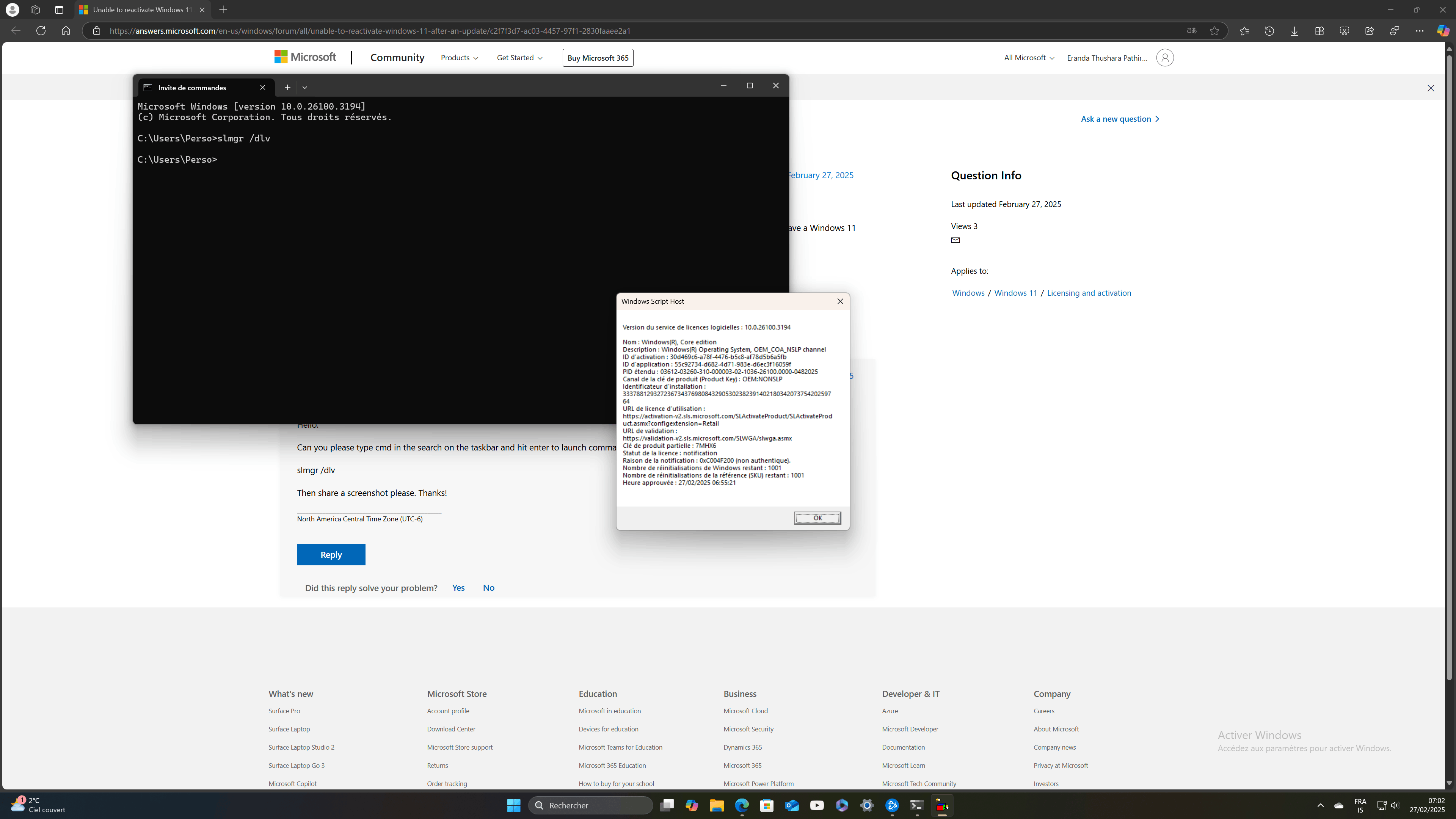 Unable to reactivate Windows 11 after an update - Microsoft Q&A