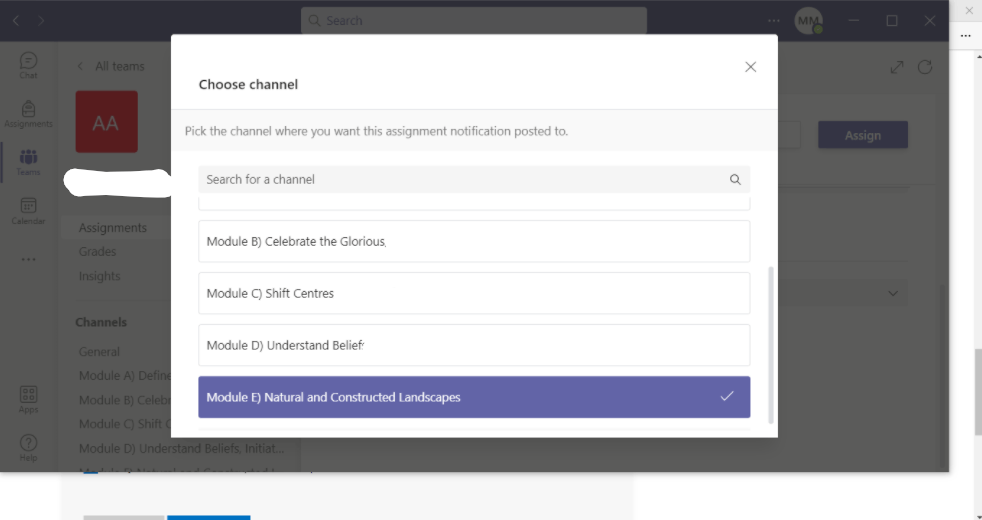 Placing assignments in a Team Channel - Microsoft Q&A